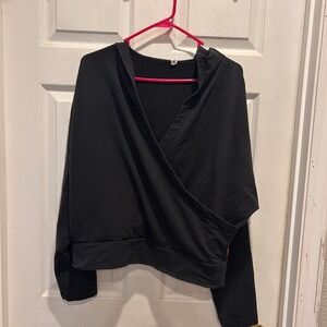 Lucy Black Wrap Front Hooded‎ Sweatshirt Hoodie Long Sleeve Activewear L Boho